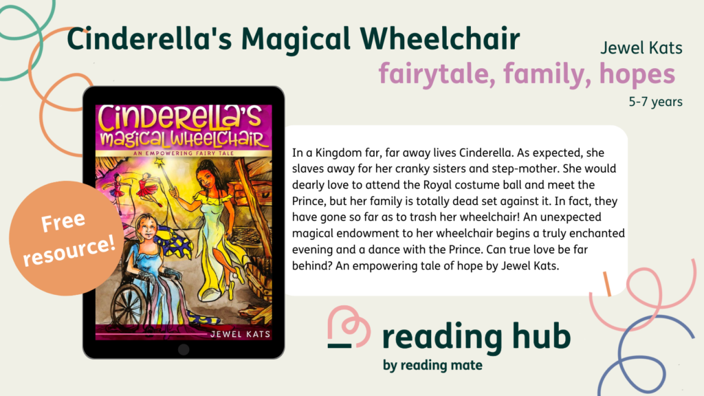 Cinderella's Magical Wheelchair: In a Kingdom far, far away lives Cinderella. As expected, she slaves away for her cranky sisters and step-mother. She would dearly love to attend the Royal costume ball and meet the Prince, but her family is totally dead set against it. In fact, they have gone so far as to trash her wheelchair! An unexpected magical endowment to her wheelchair begins a truly enchanted evening and a dance with the Prince. Can true love be far behind? An empowering tale of hope by Jewel Kats.
